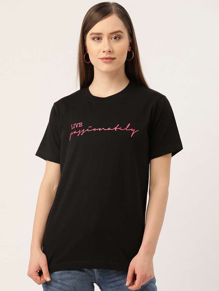 women's chest print round neck t-shirt