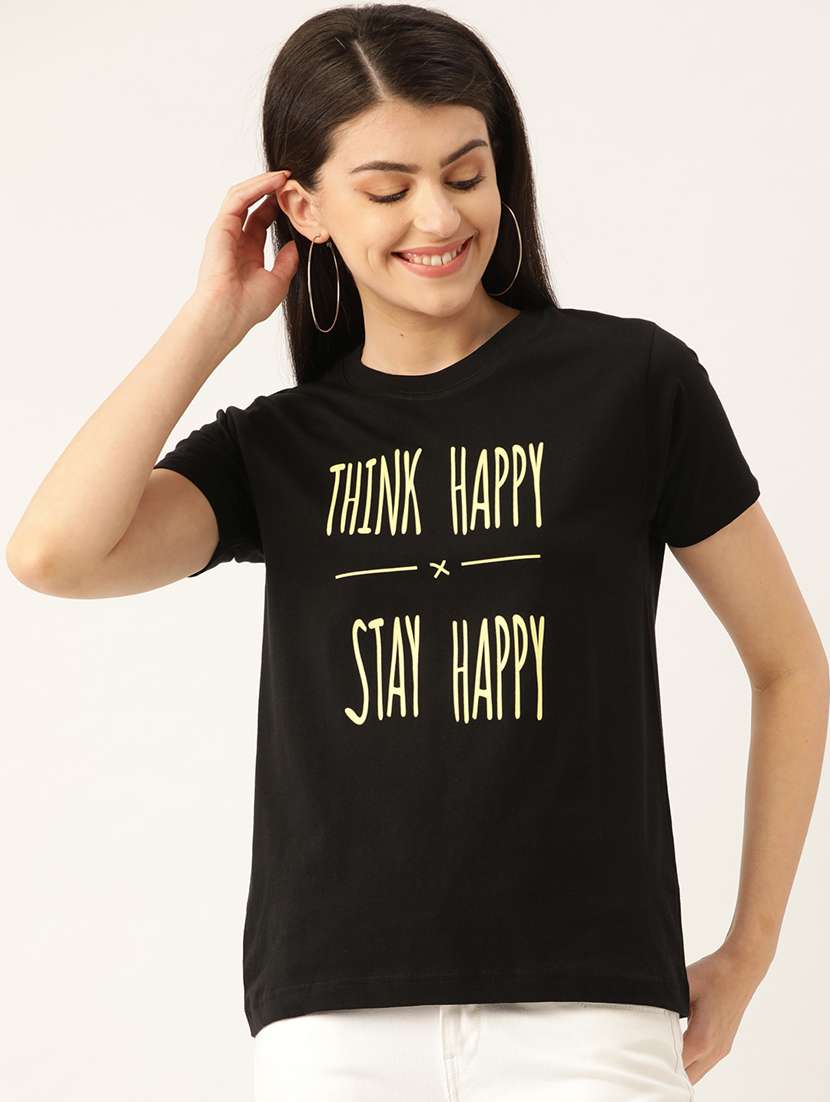 women's chest print round neck t-shirt