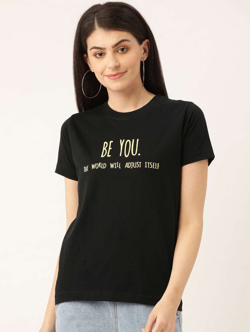 women's chest print round neck t-shirt