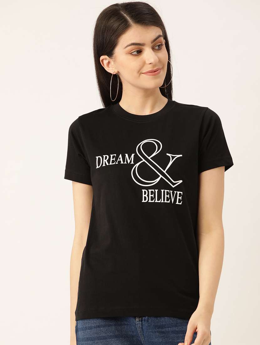 women's chest print round neck t-shirt