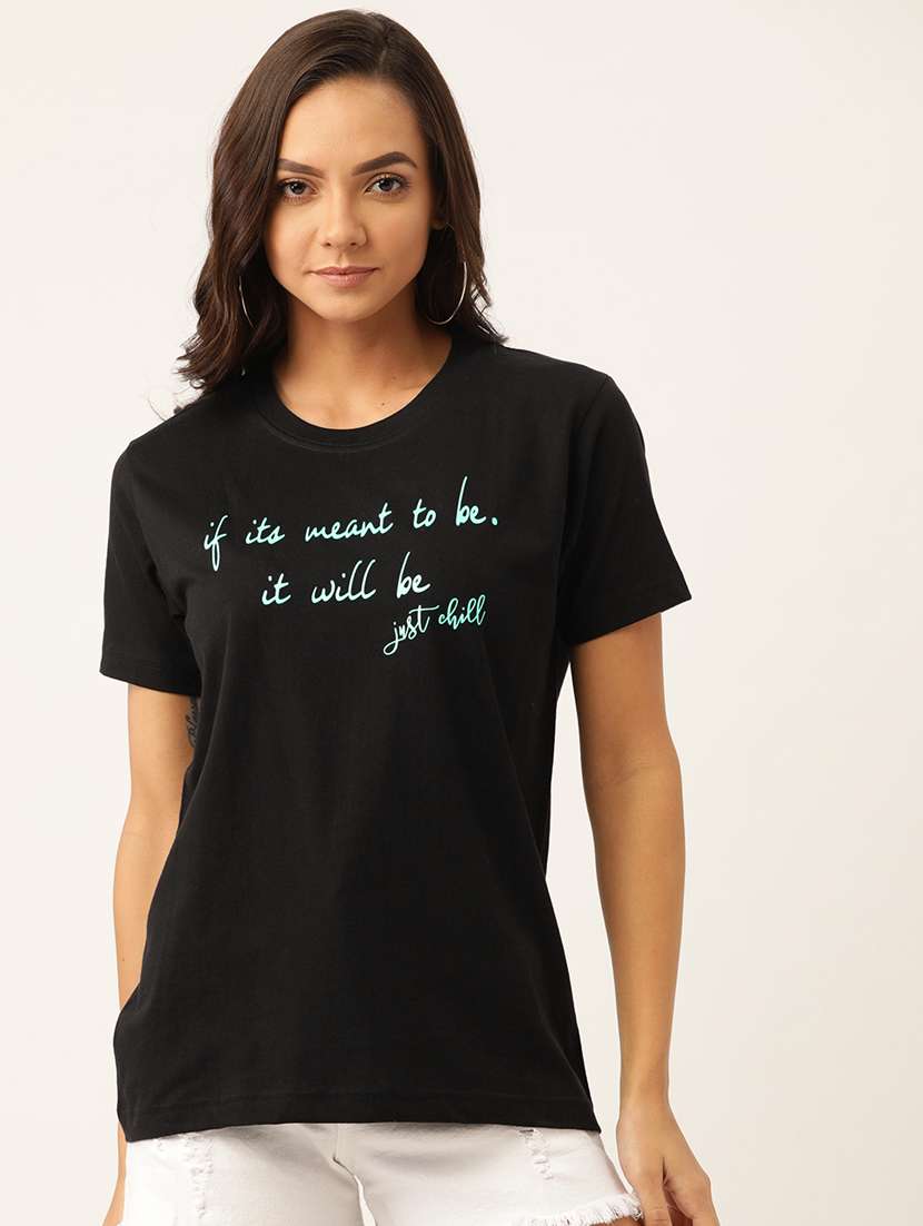 women's chest print round neck t-shirt