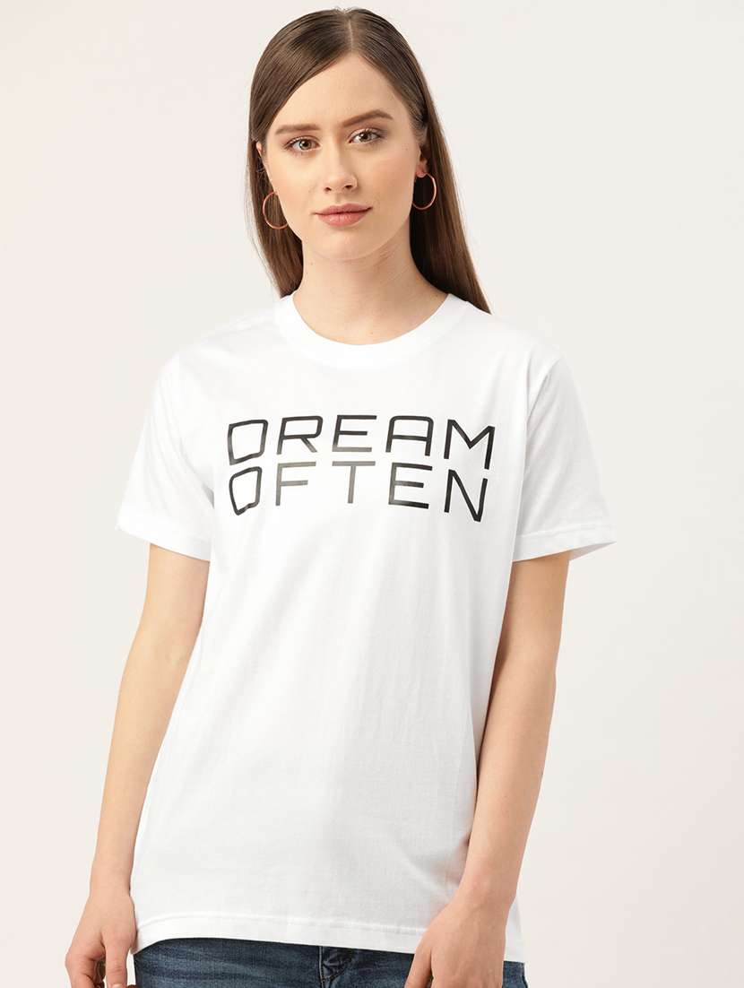 women's chest print round neck t-shirt