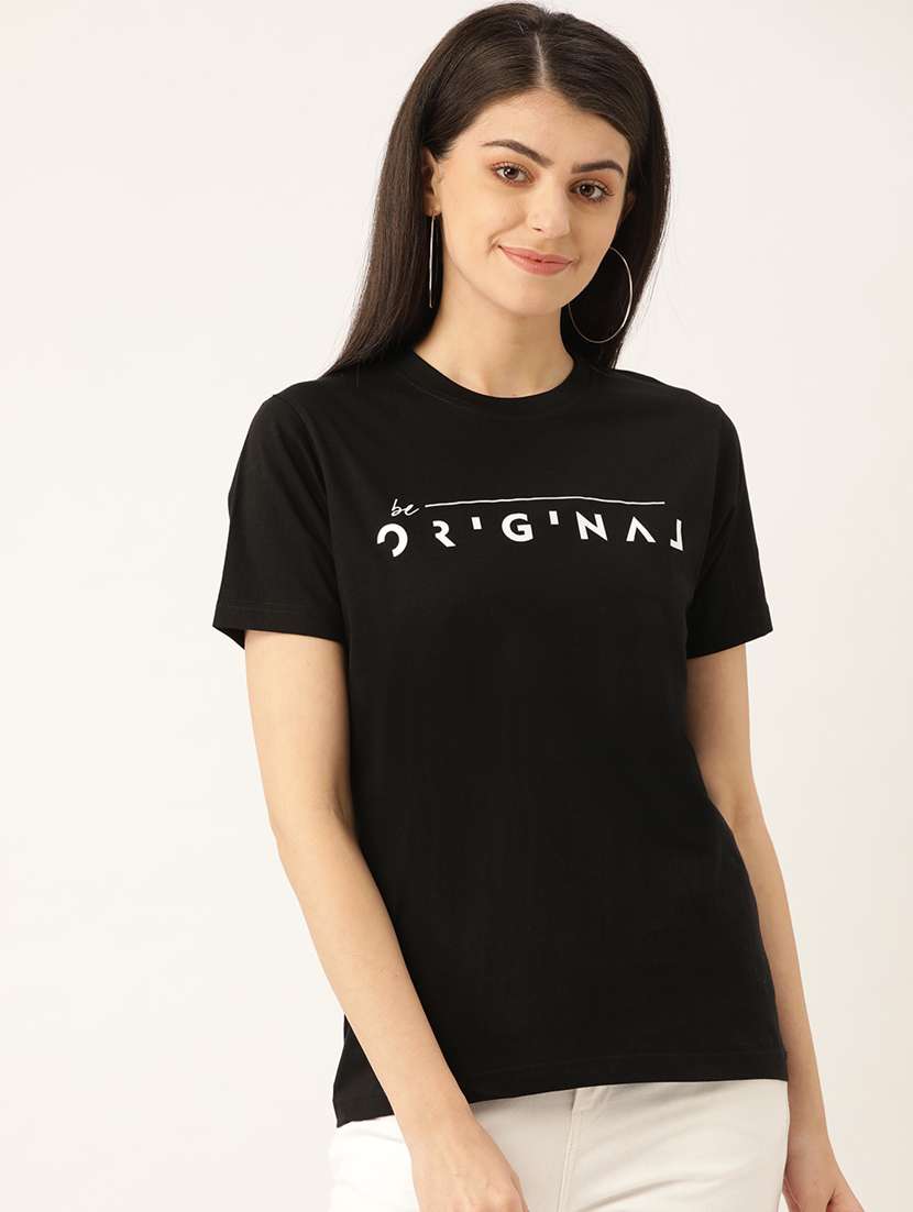 women's chest print round neck t-shirt