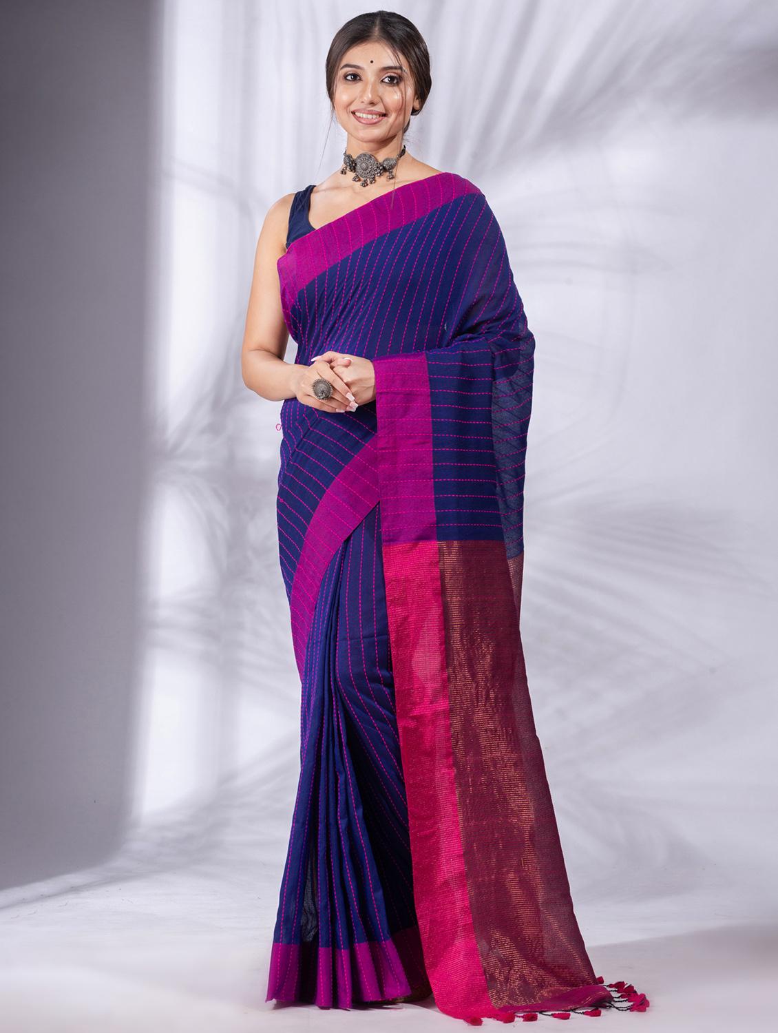 blue cotton saree with blouse - 19697515 - Zoom Image - 0