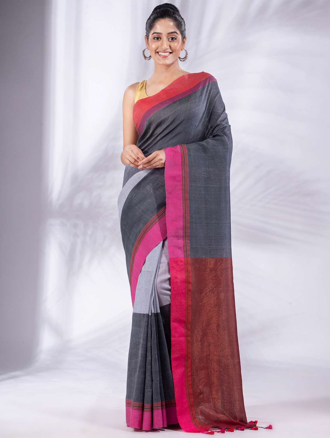 grey cotton saree with blouse