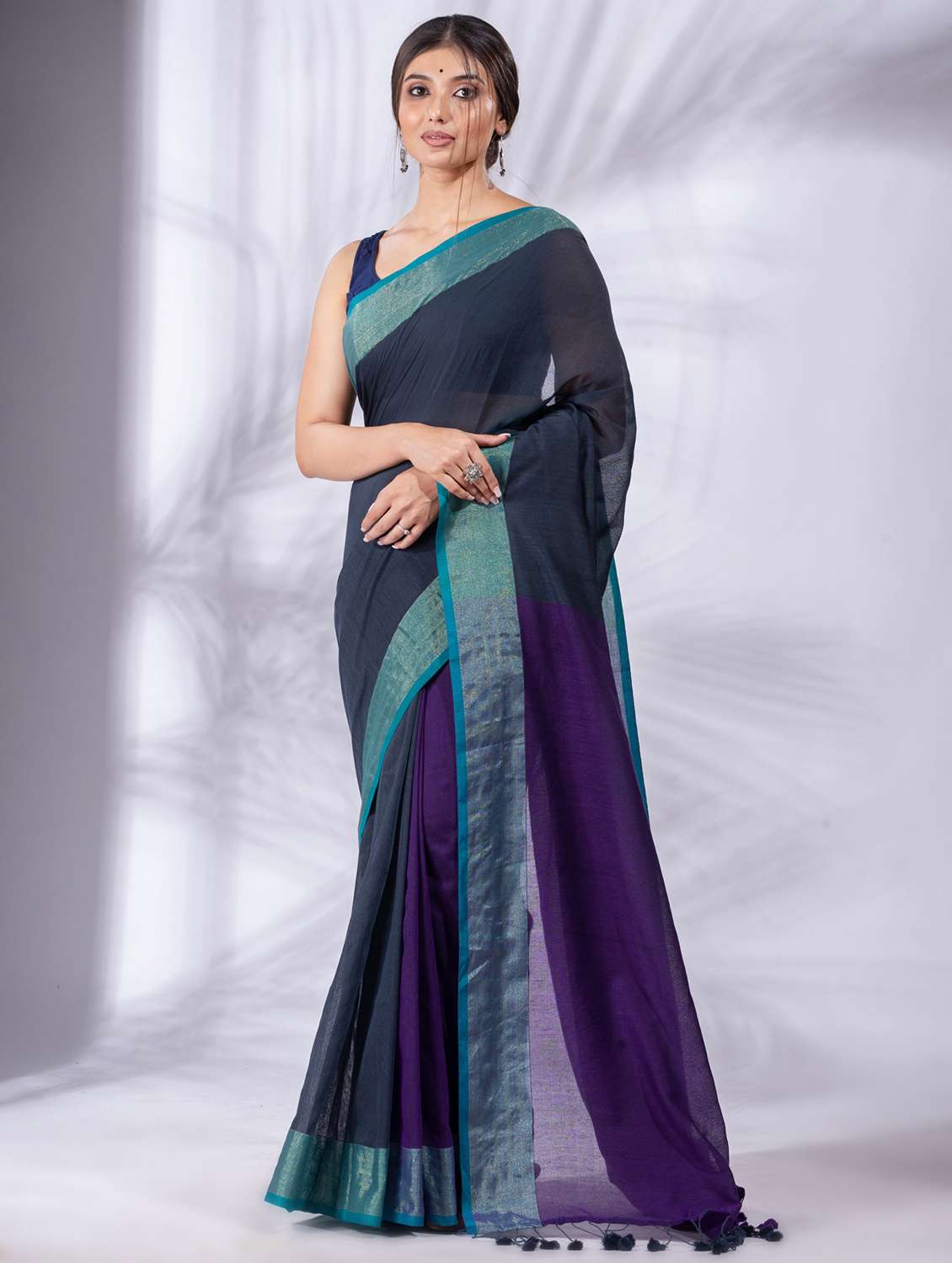 grey cotton saree with blouse