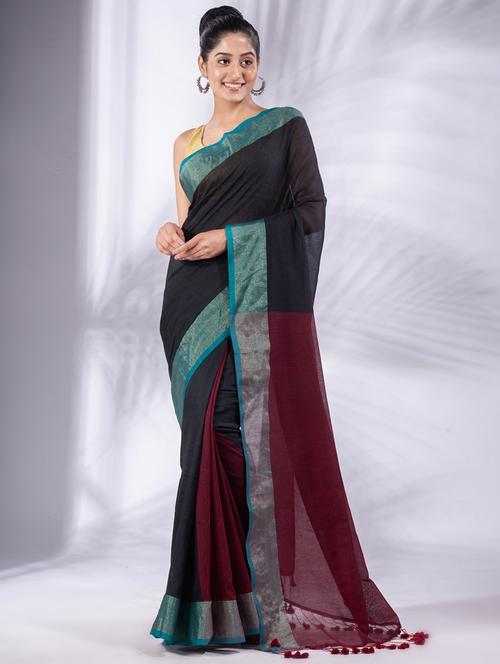 black cotton saree with blouse - 19697595 -  Standard Image - 0