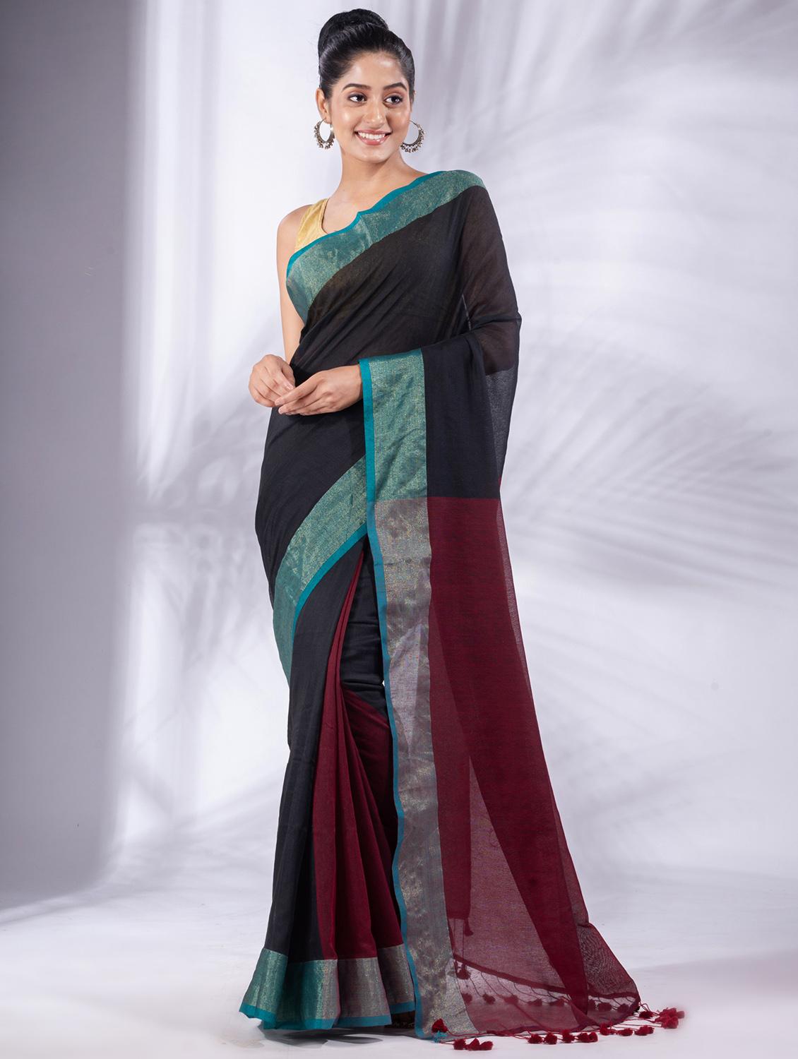 black cotton saree with blouse - 19697595 -  Zoom Image - 0