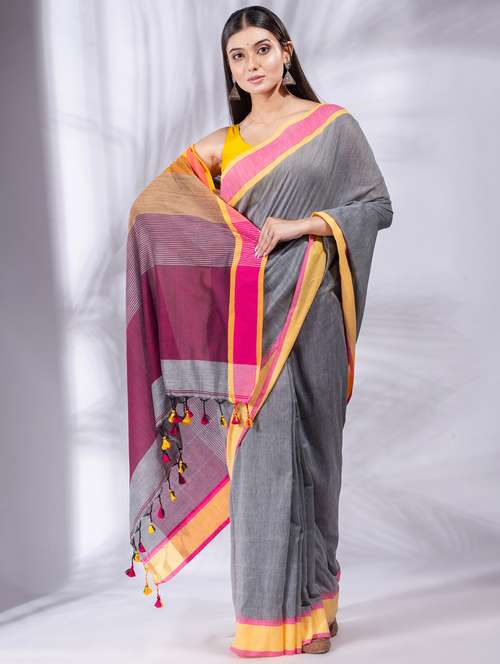 grey cotton saree with blouse - 19697611 -  Standard Image - 0