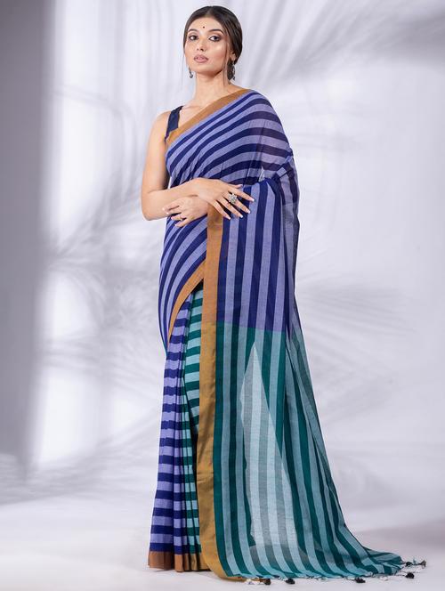 blue cotton saree with blouse - 19697625 -  Standard Image - 0