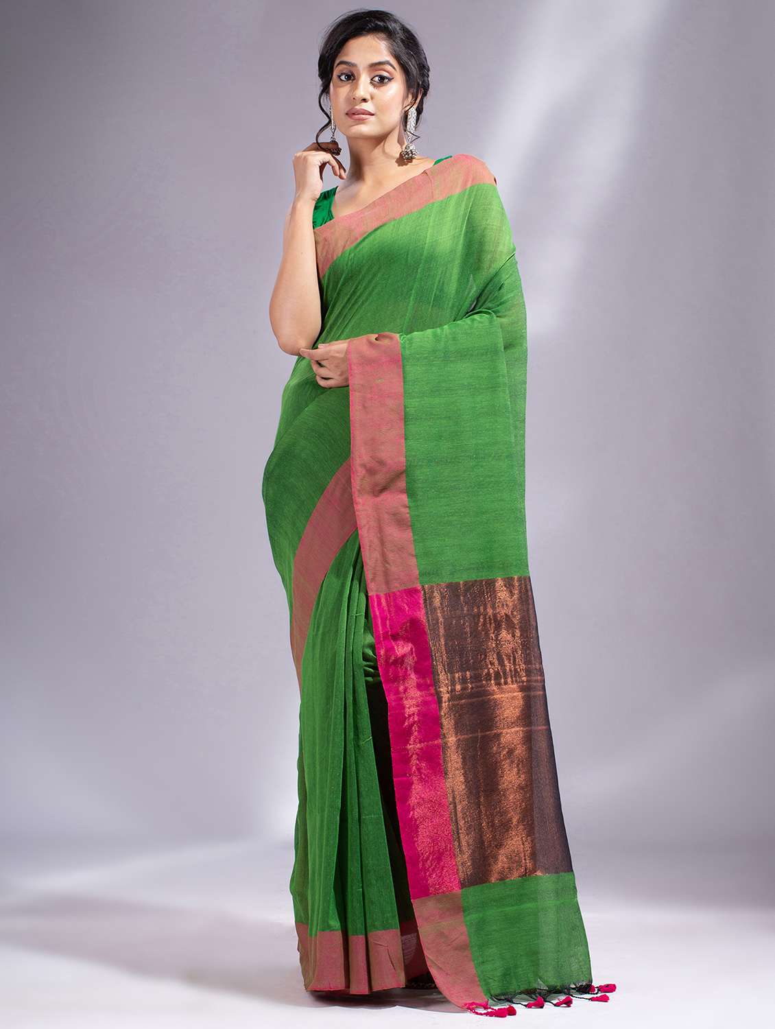 green cotton saree with blouse