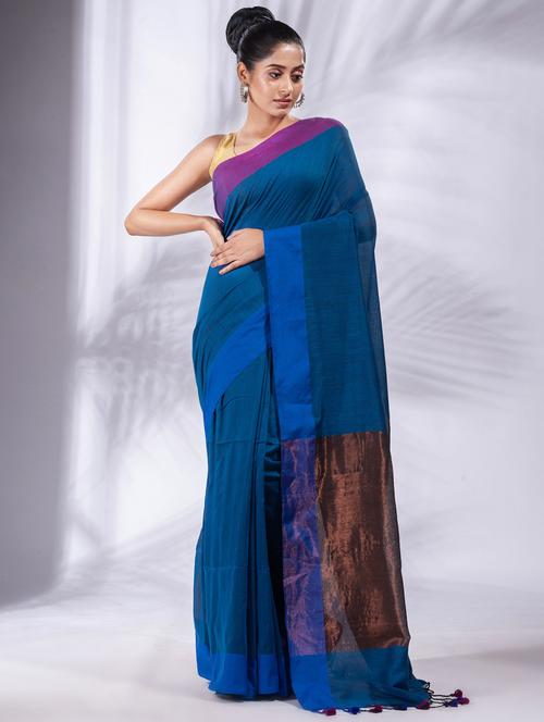 blue cotton saree with blouse - 19697661 -  Standard Image - 0