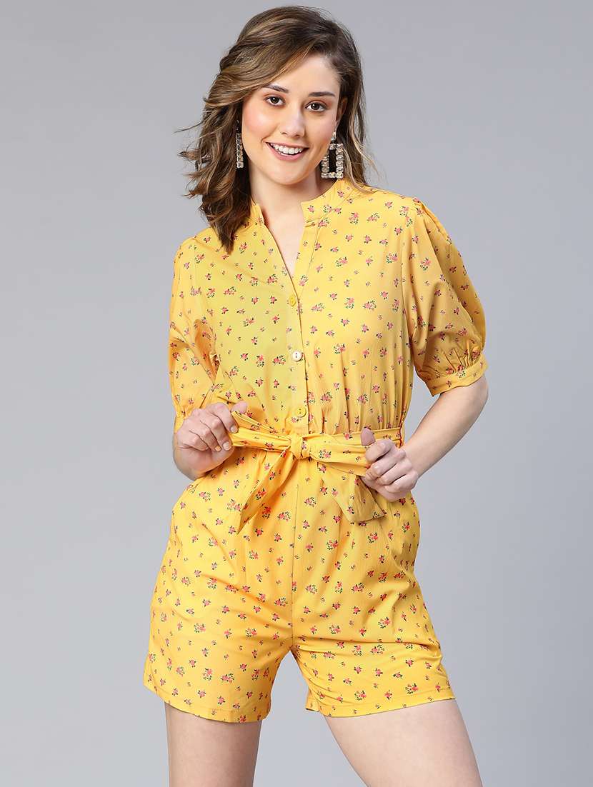 yellow printed romper jumpsuit