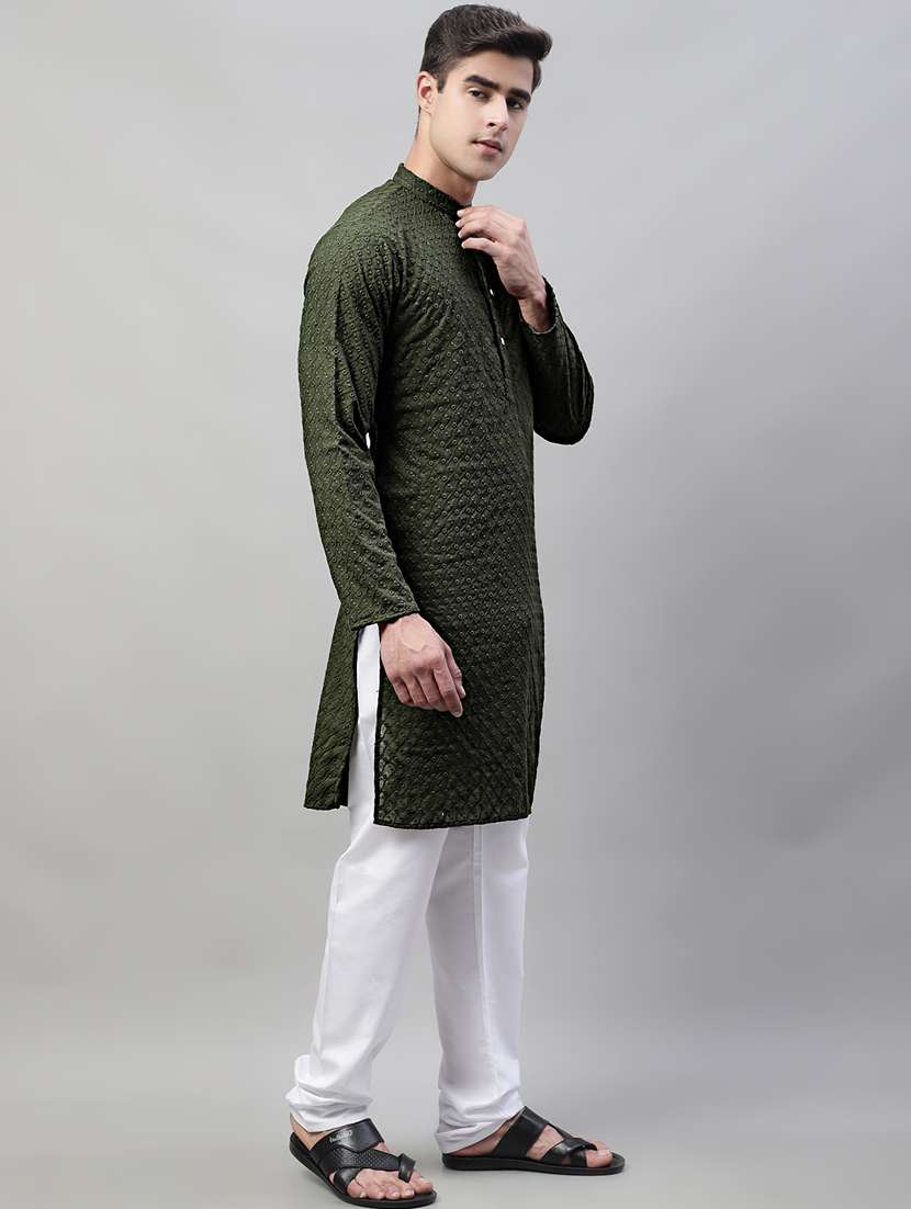 men mandarin collar embroidered kurta pyjama set - 19697791 -  Standard Image - 2