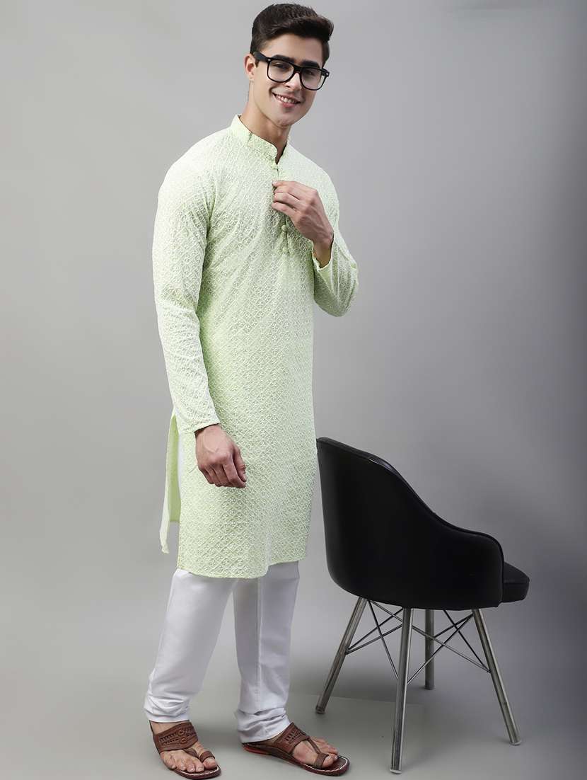 men mandarin collar embroidered kurta pyjama set