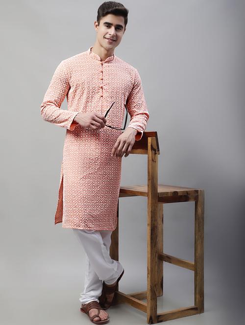 men mandarin collar embroidered kurta pyjama set - 19697794 -  Standard Image - 0