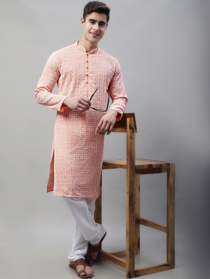 men mandarin collar embroidered kurta pyjama set - 19697794 -  Zoom Image - 0