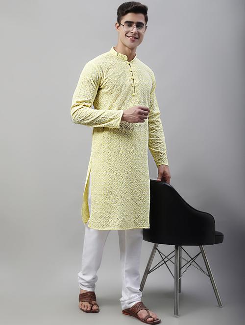 men embroidered kurta churidar ethnic wear set - 19697796 - Standard Image - 0