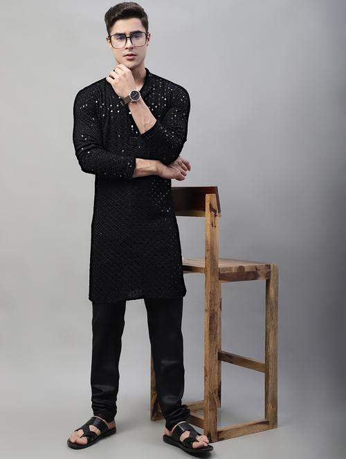 men mandarin collar embroidered kurta pyjama set - 19697798 -  Standard Image - 0