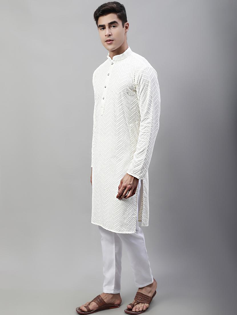 men mandarin collar embroidered kurta pyjama set - 19697800 - Standard Image - 2