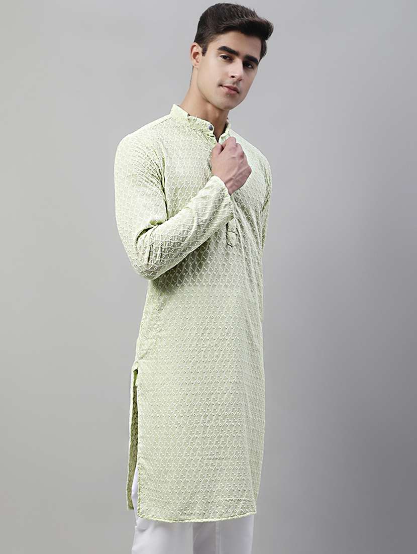 men mandarin collar embroidered kurta  - 19697809 -  Standard Image - 2