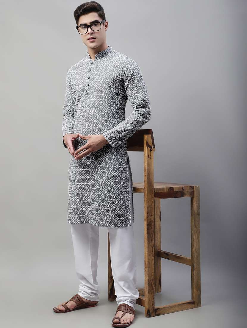men mandarin collar embroidered kurta 