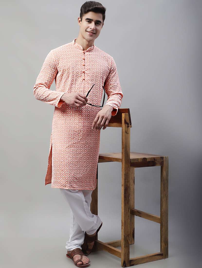 men mandarin collar embroidered kurta 