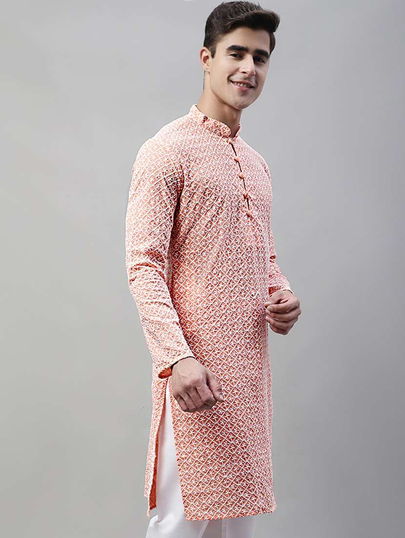 men mandarin collar embroidered kurta  - 19697812 -  Standard Image - 2