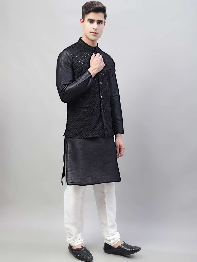 men mandarin collar embroidered kurta pyjama set - 19697828 -  Standard Image - 2