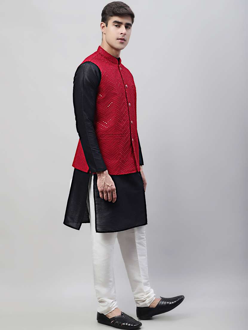 men mandarin collar embroidered kurta pyjama set - 19697829 -  Standard Image - 2