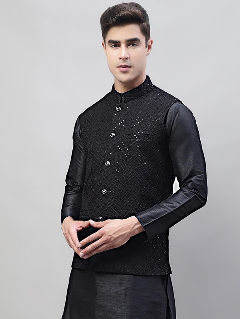 men mandarin collar embroidered kurta pyjama set - 19697840 - Standard Image - 2