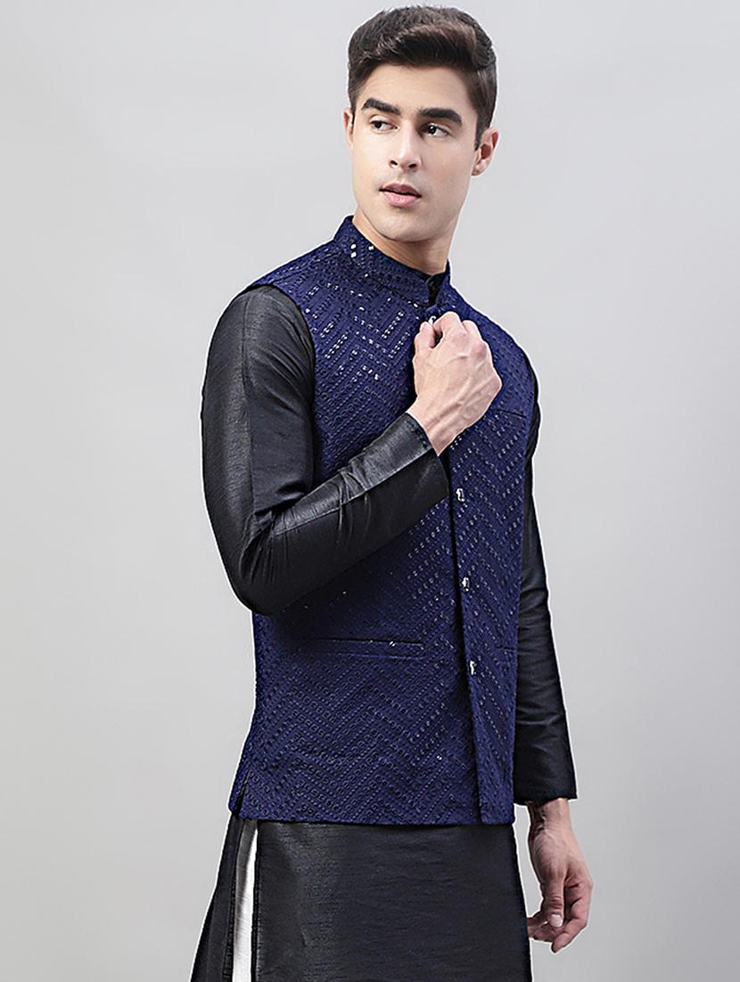 mandarin neck sequin work nehru jacket - 19697922 - Standard Image - 2