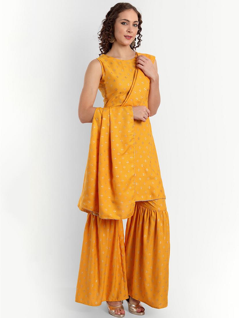yellow printed kurta sharara set - 19698312 - Standard Image - 2