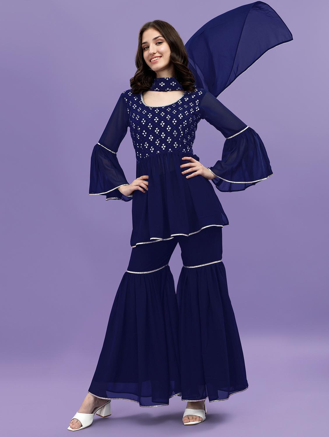 women blue kurta sharara set with dupatta