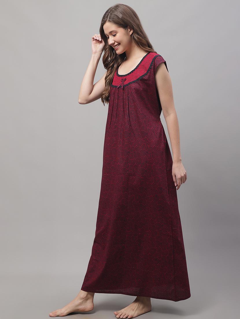 printed cap sleeves back tie nighty - 19698479 - Standard Image - 2