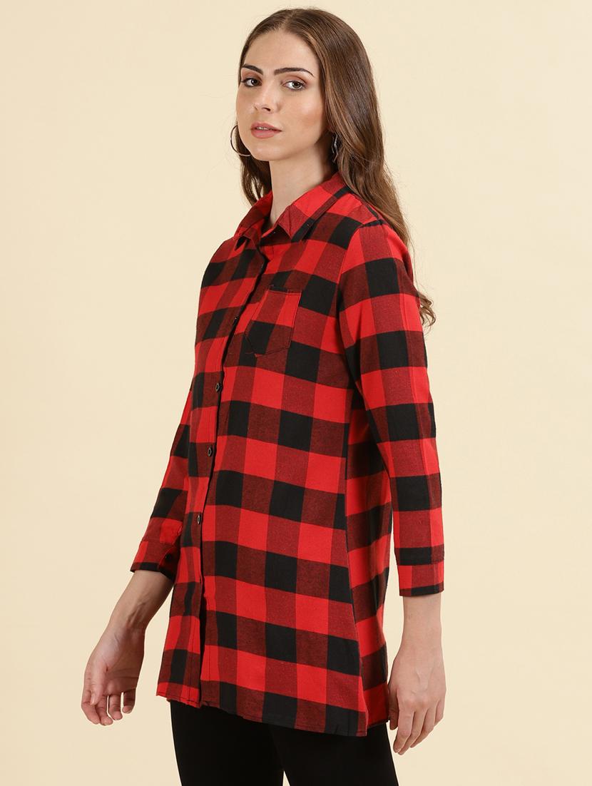 women shirt collar checkered shirt - 19698878 - Standard Image - 2