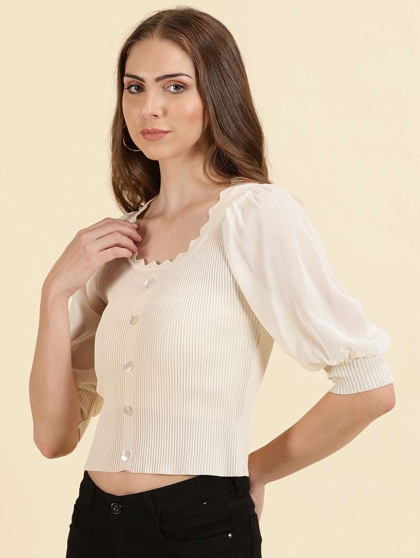 women's crop scalloped neck top - 19698947 -  Standard Image - 2