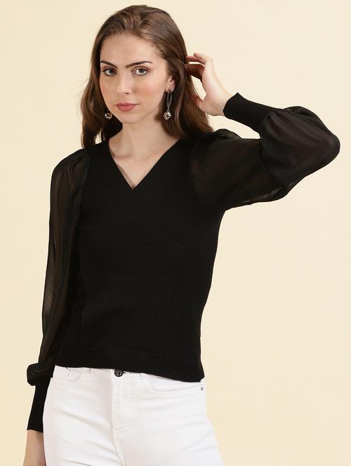 women v neck wrap top - 19698952 - Standard Image - 0