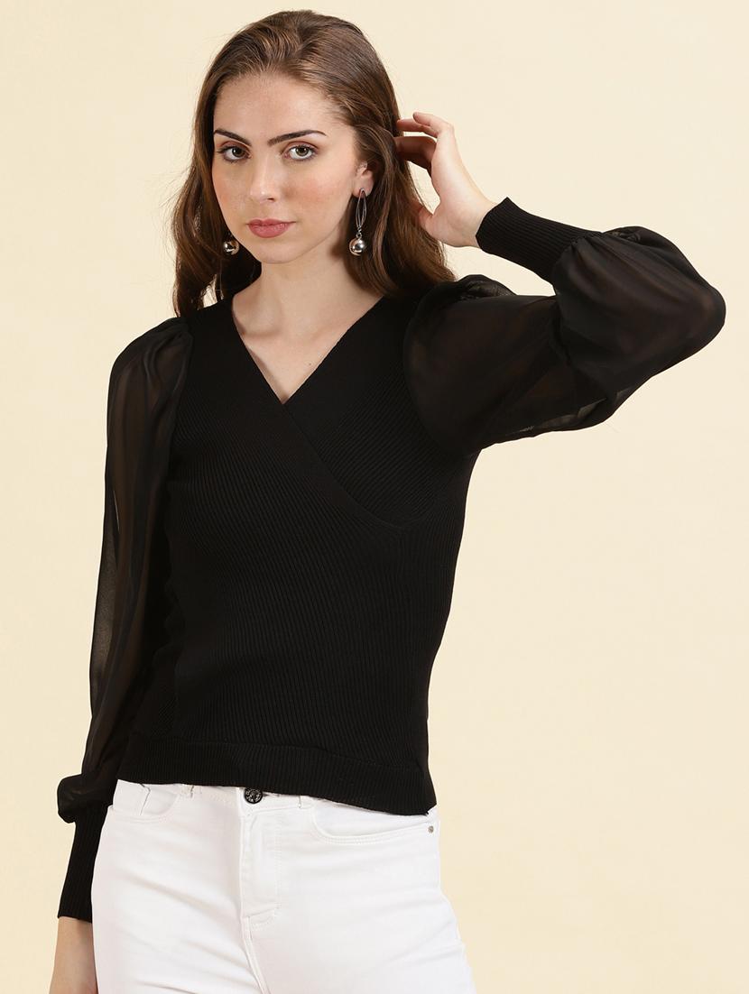 women v neck wrap top - 19698952 - Zoom Image - 0