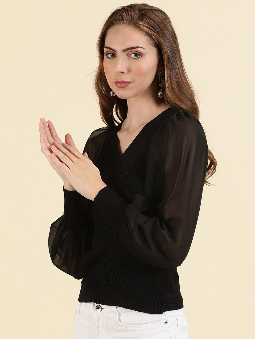 women v neck wrap top - 19698952 - Standard Image - 2