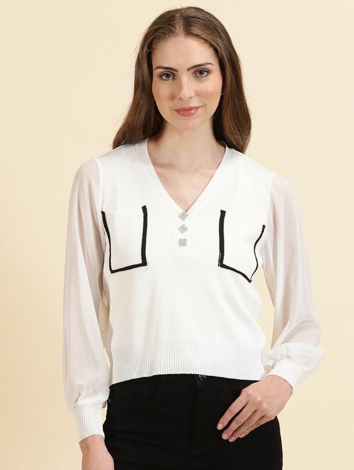 women's white v neck top - 19699018 -  Standard Image - 0