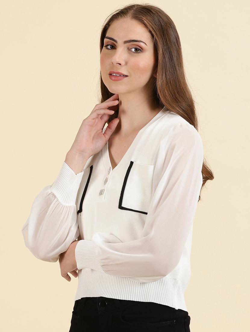 women's white v neck top - 19699018 - Standard Image - 2
