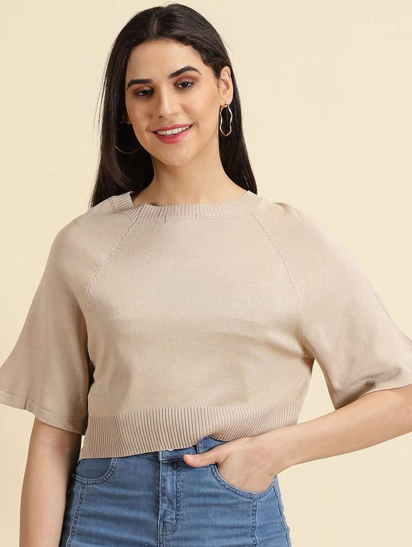 women's crop round neck top