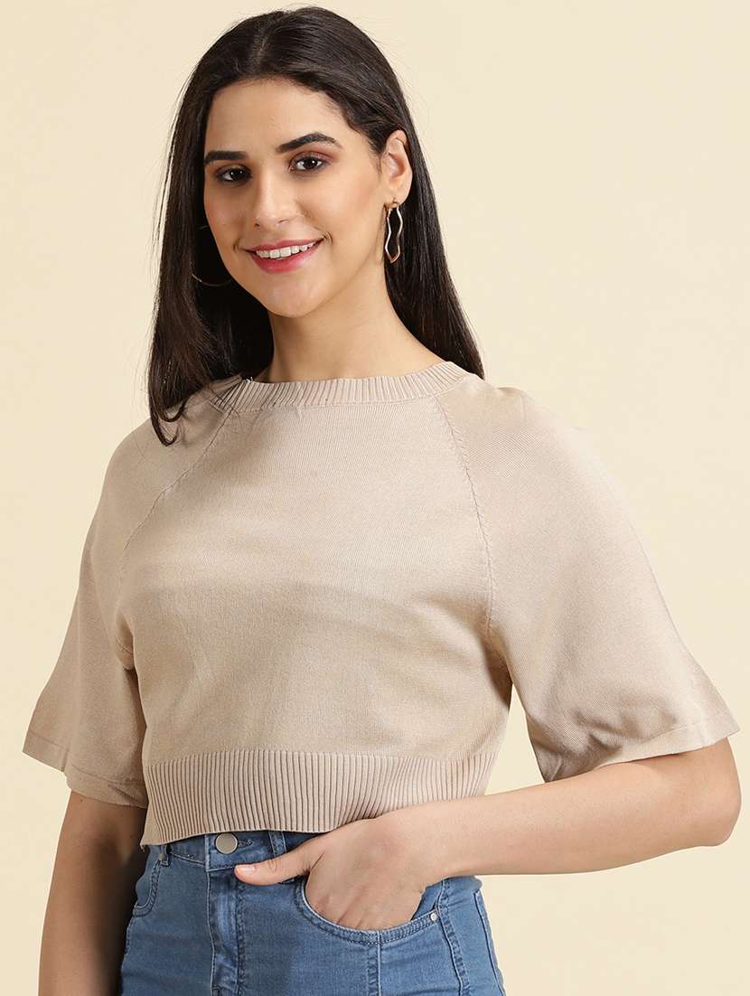 women's crop round neck top - 19699085 - Standard Image - 2