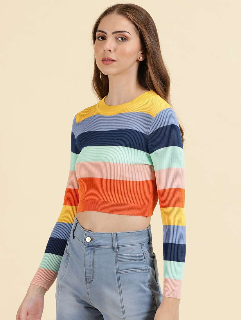 multi colored color block winter crop top - 19699092 -  Standard Image - 2