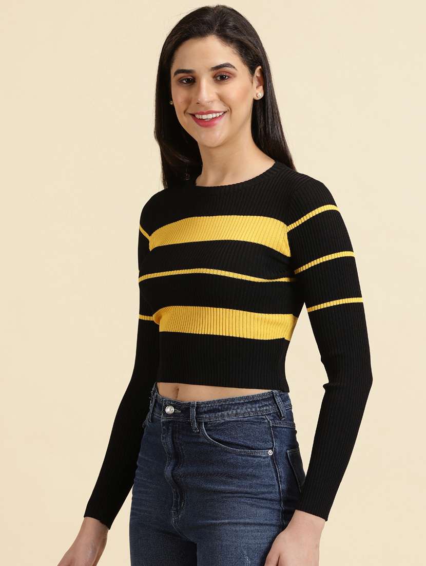round neck color block crop top - 19699094 -  Standard Image - 2