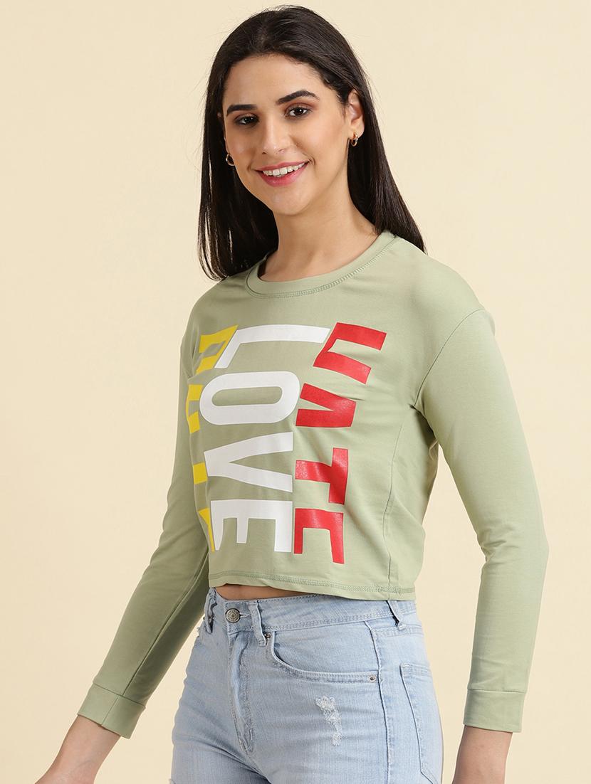 women's crop round neck top - 19699111 - Standard Image - 2