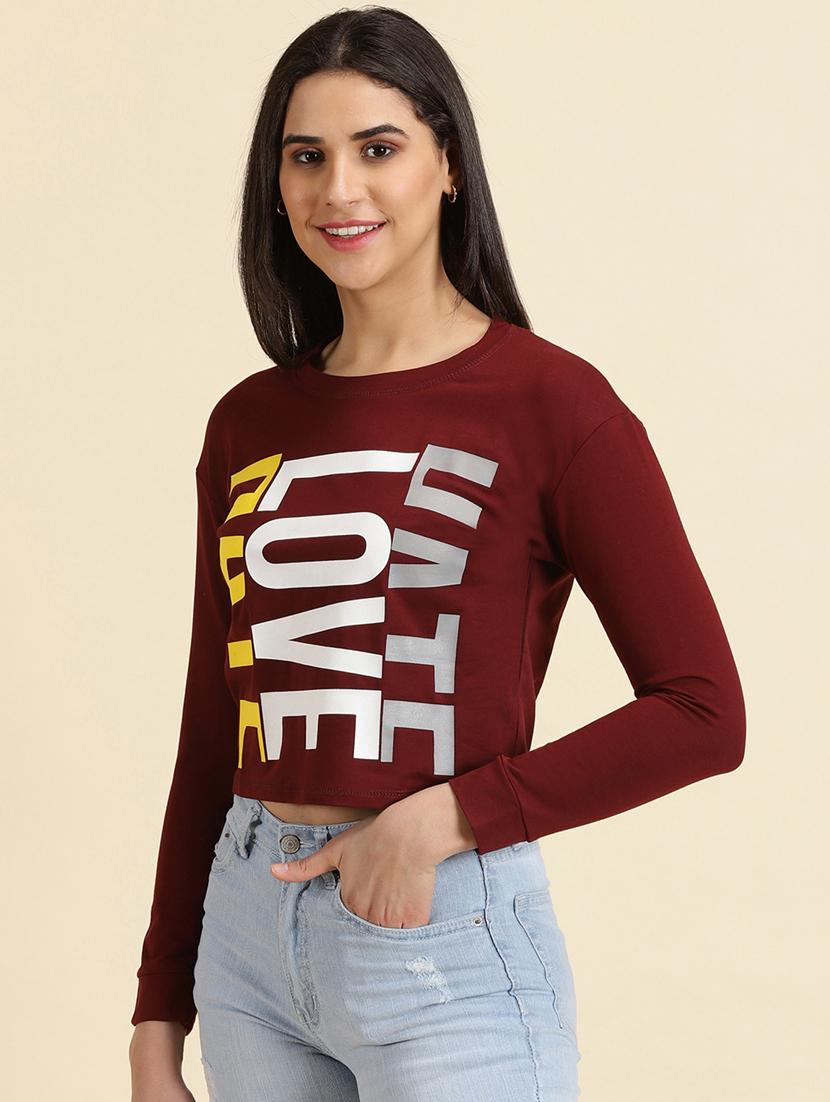 women's crop round neck top - 19699114 - Standard Image - 2