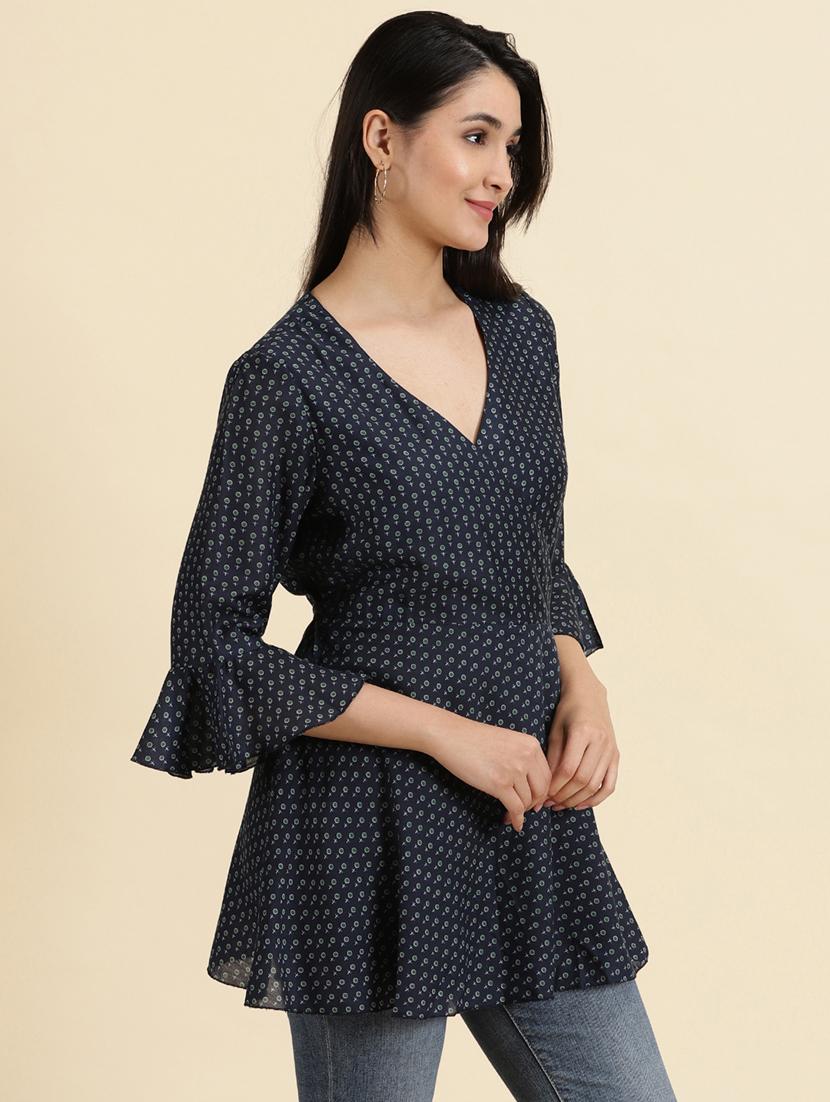 blue printed wrap top - 19699116 - Standard Image - 2