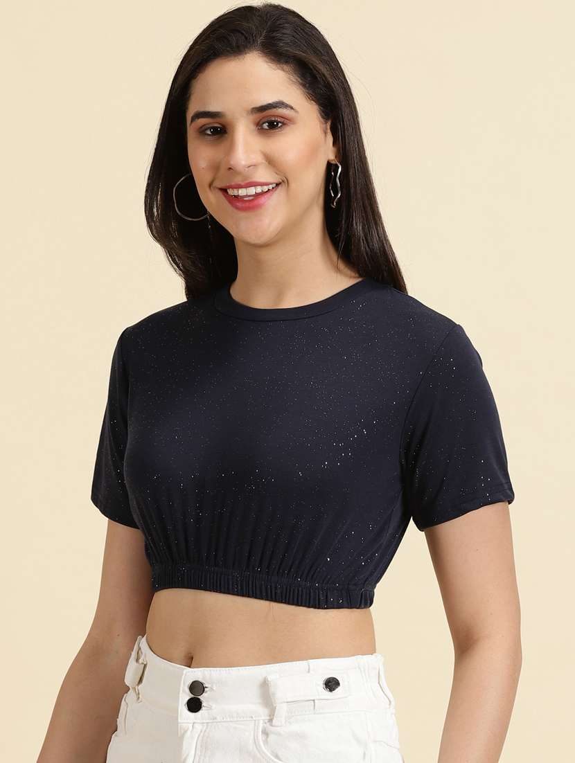women's crop round neck top - 19699122 -  Standard Image - 2